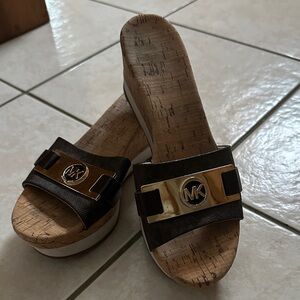 Michael Kors Black and Gold Platform Slides